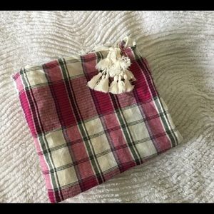 BOHO PLAID TASSELED SCARF Red/Black/Cream